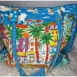 Sally Huss Colorful Coastal Scene Tote Beach Bag